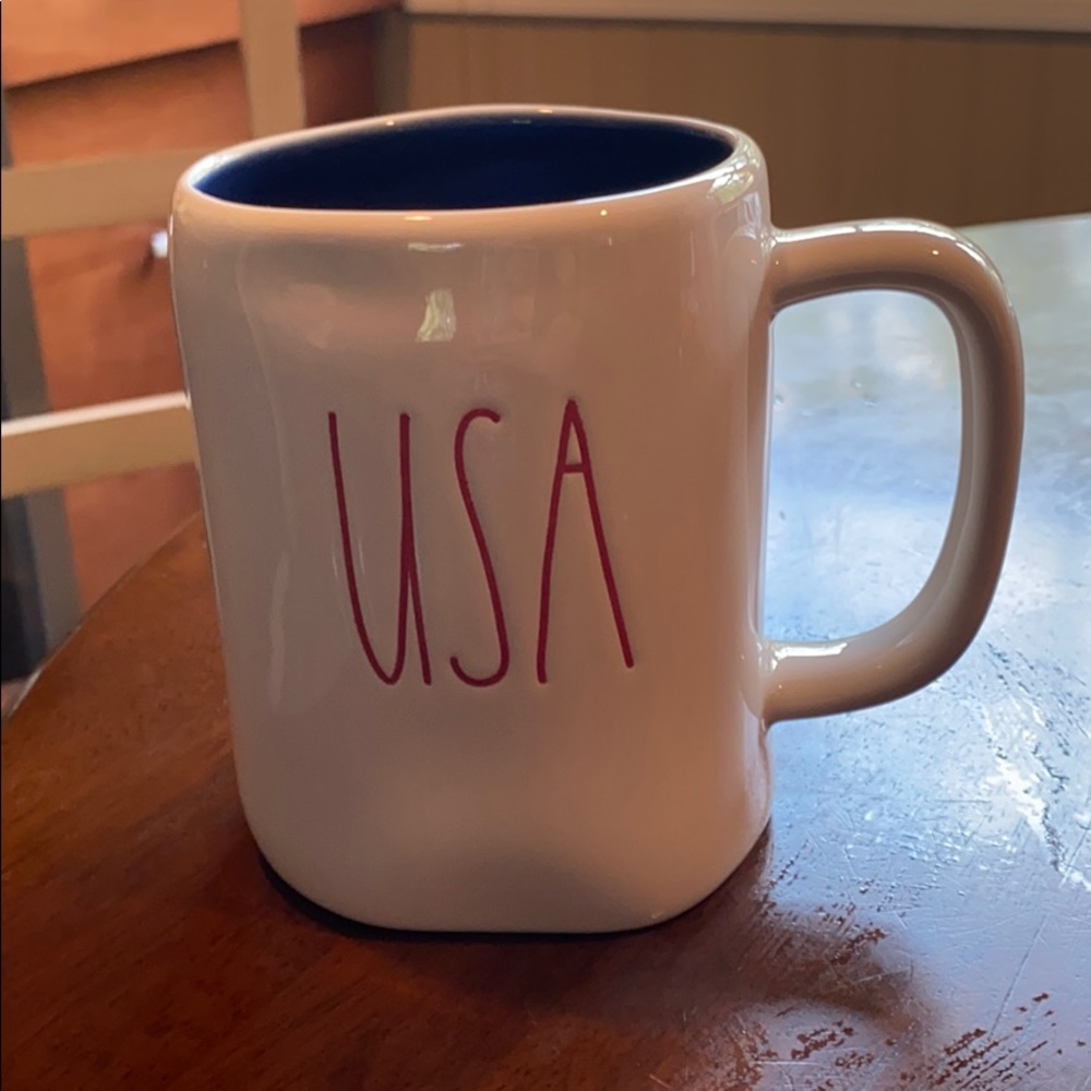 Rae Dunn USA mug blue inside red letters